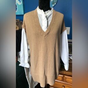 LOFT Beige Knit Sweater Vest & White Oxford Twofer XXL
